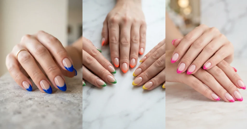 Bright French Tip Nails: Pink, Blue & Bold Color Ideas