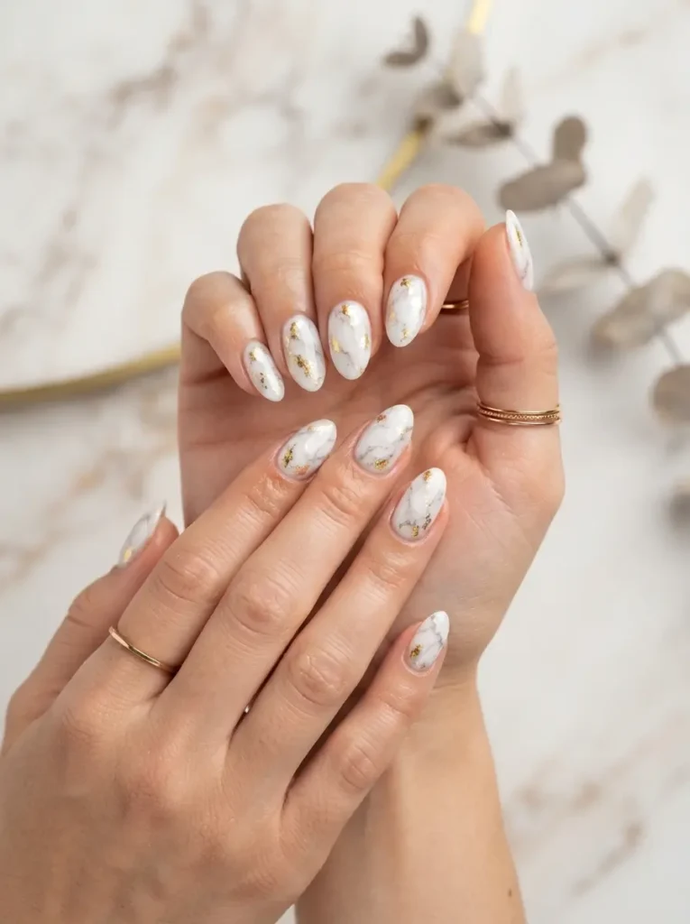 Gold Flake Marble Nails