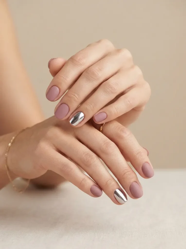 Single Chrome Accent Nails