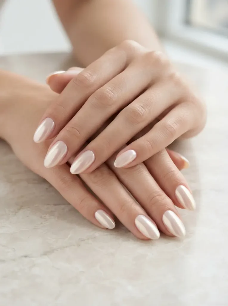 Glazed Pearl Chrome Nails