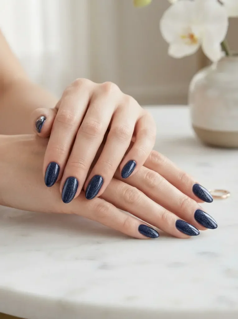 Navy with Silver Micro-Shimmer Nails