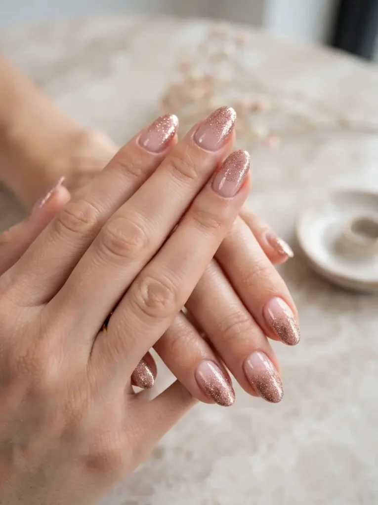 Rose Gold Glitter Gradient Nails