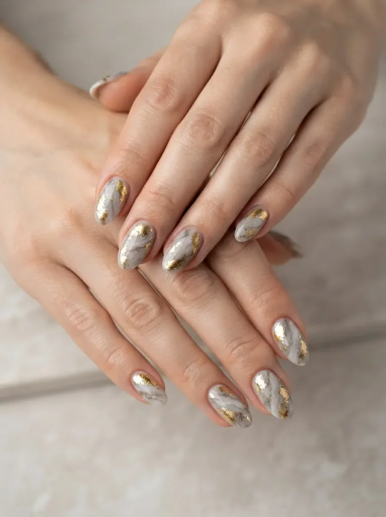 Gold Foil Marble Nails