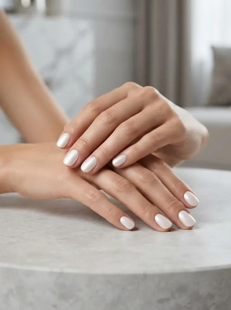 Pearl White Minimal Nails