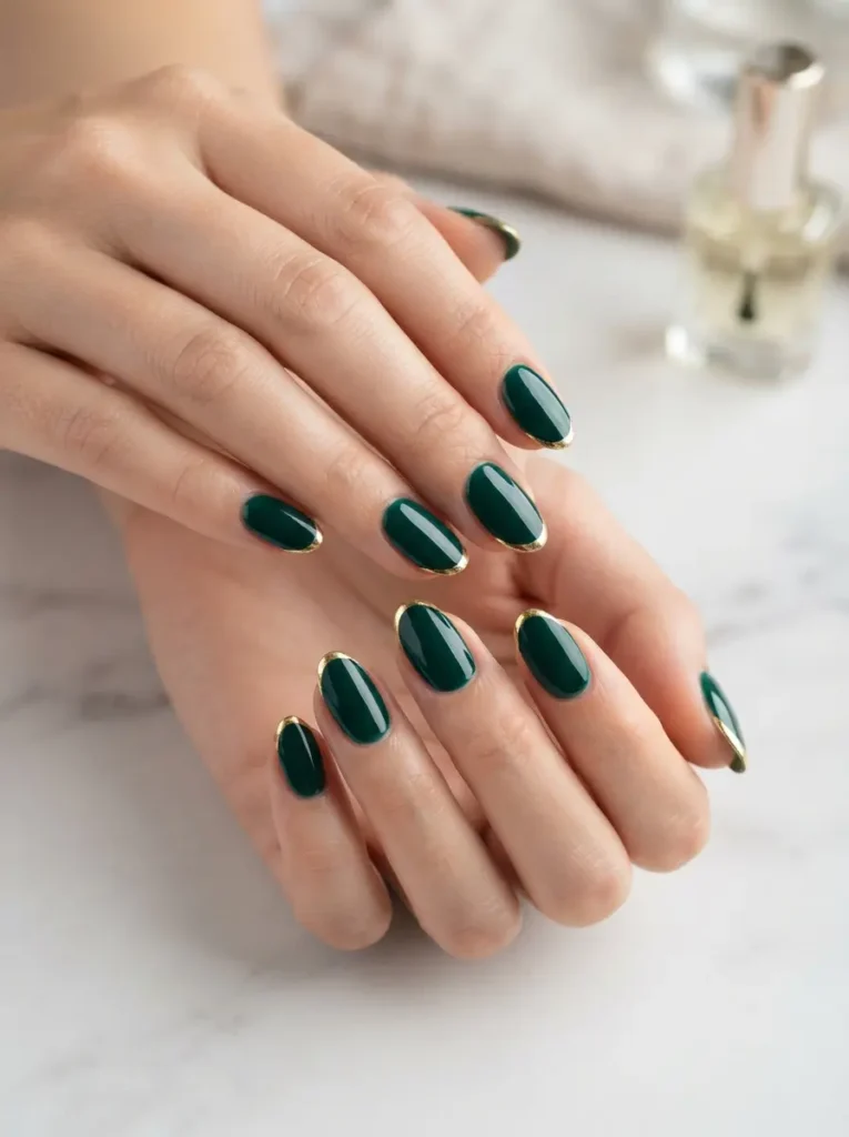 Emerald and Gold Nails
