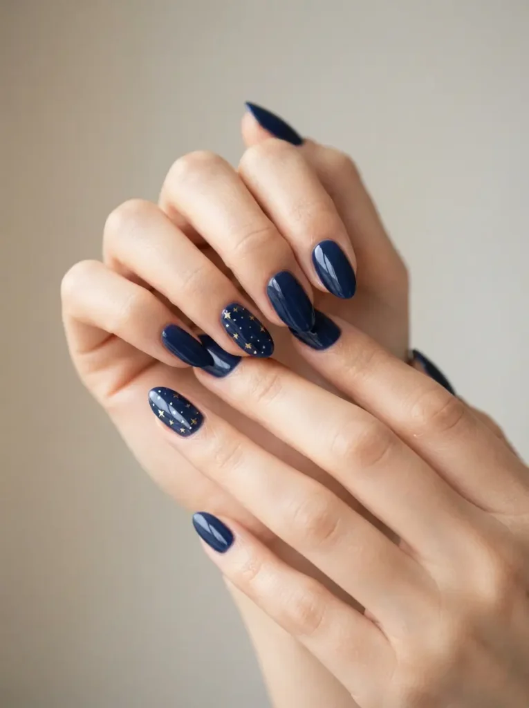 Midnight Blue with Star Accents Nails