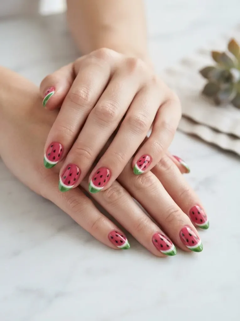 Watermelon Tips Nails