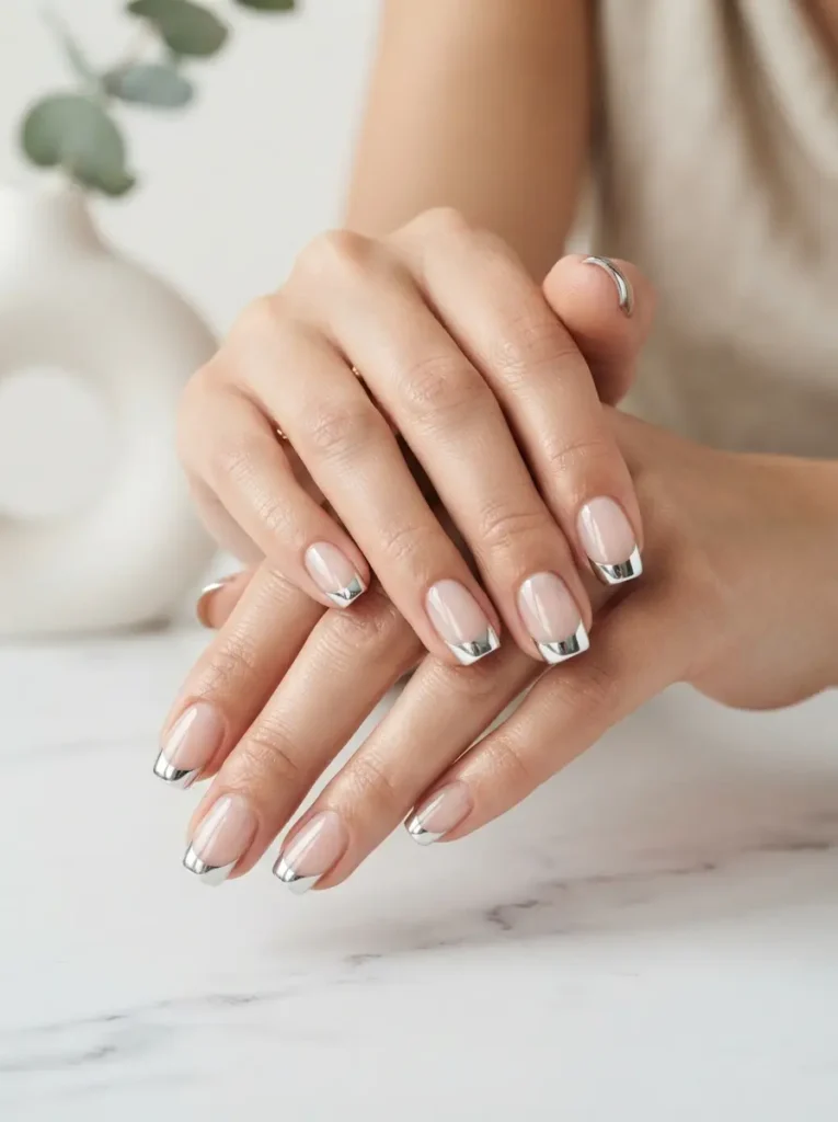 Chrome French Tips Nails