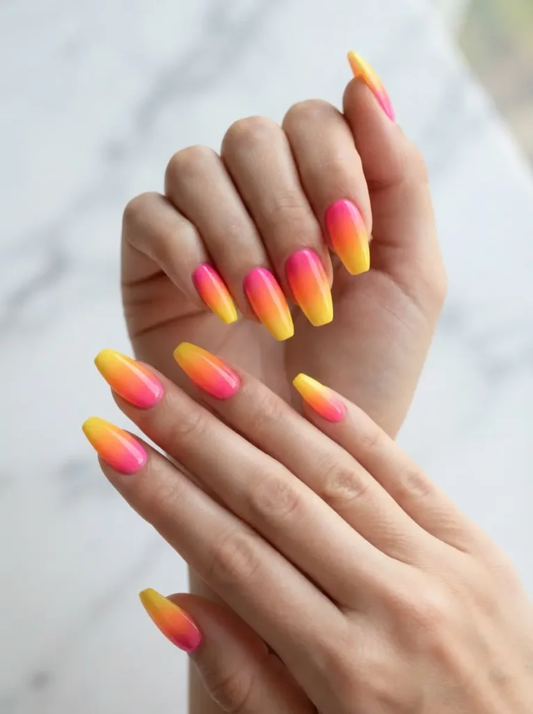 Neon Sunset Ombré Nails