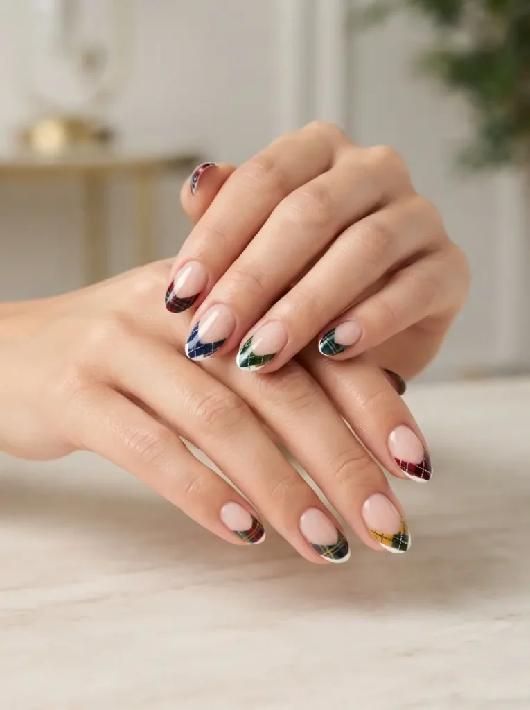 Argyle and Plaid Tips Nails