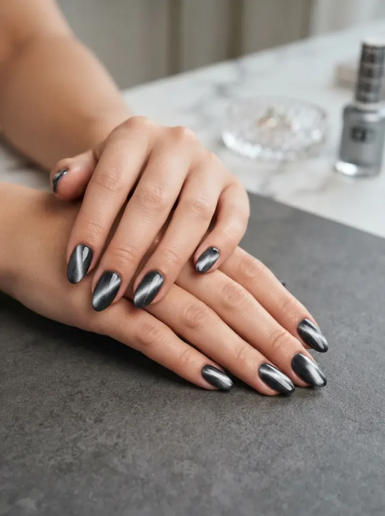 Silver Velvet Cat Eye Nails