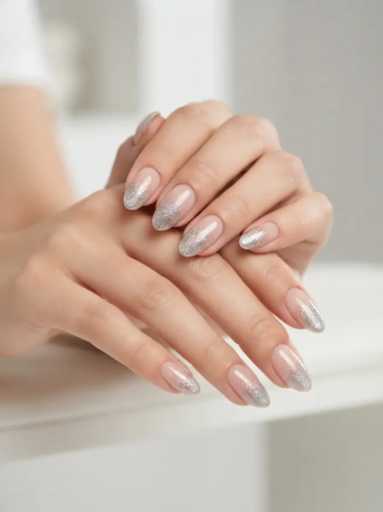 10. Holographic Glitter Tips Nails