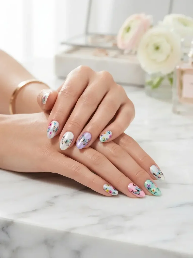 Butterfly and Bloom Mix Nails
