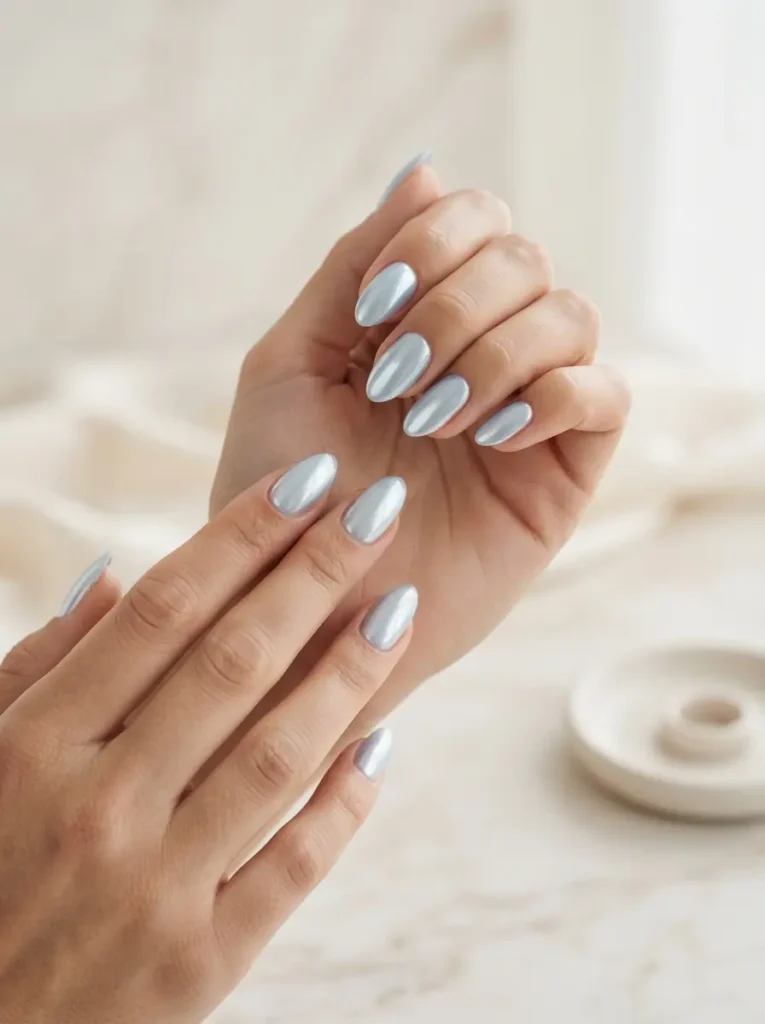Icy Blue Chrome Nails