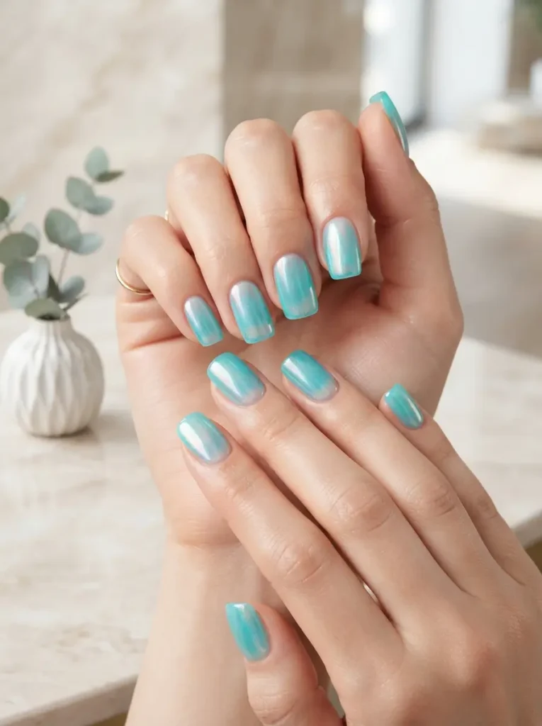 Turquoise Ocean Jelly Nails