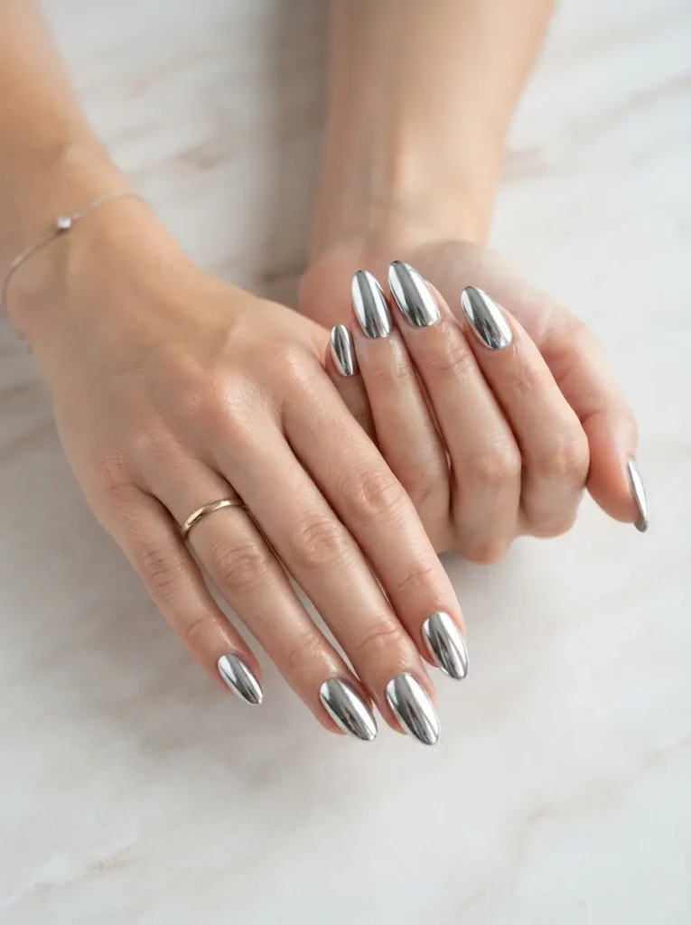 Silver Mirror Chrome Nails